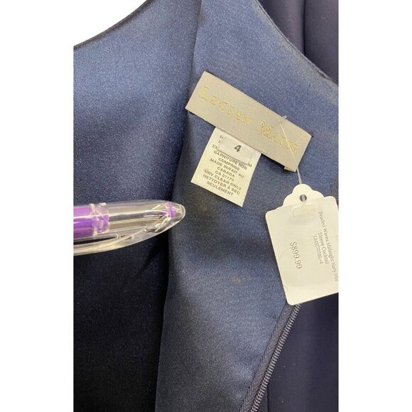 Lucian Matis Sz 4 Dress Beaded Waves Blue Mid Sleeve Cocktail Classic Minimalist - Picture 10 of 10